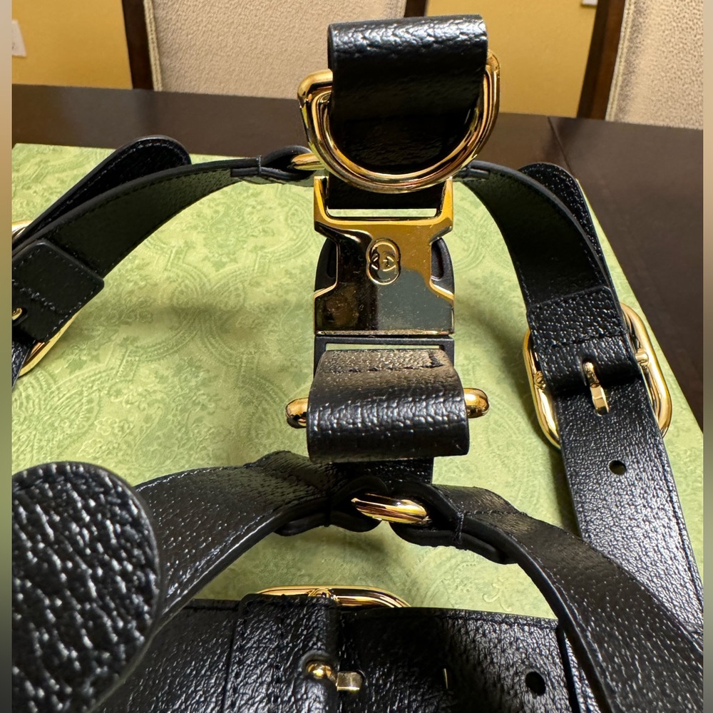 New Authentic Gucci GG Logo Leather Dog Harness - Picture 7 of 12
